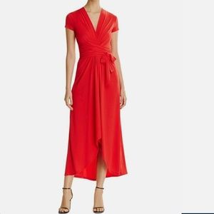Michael Kors Women’s Short Sleeve V Neck High Low Wrap Dress in Red